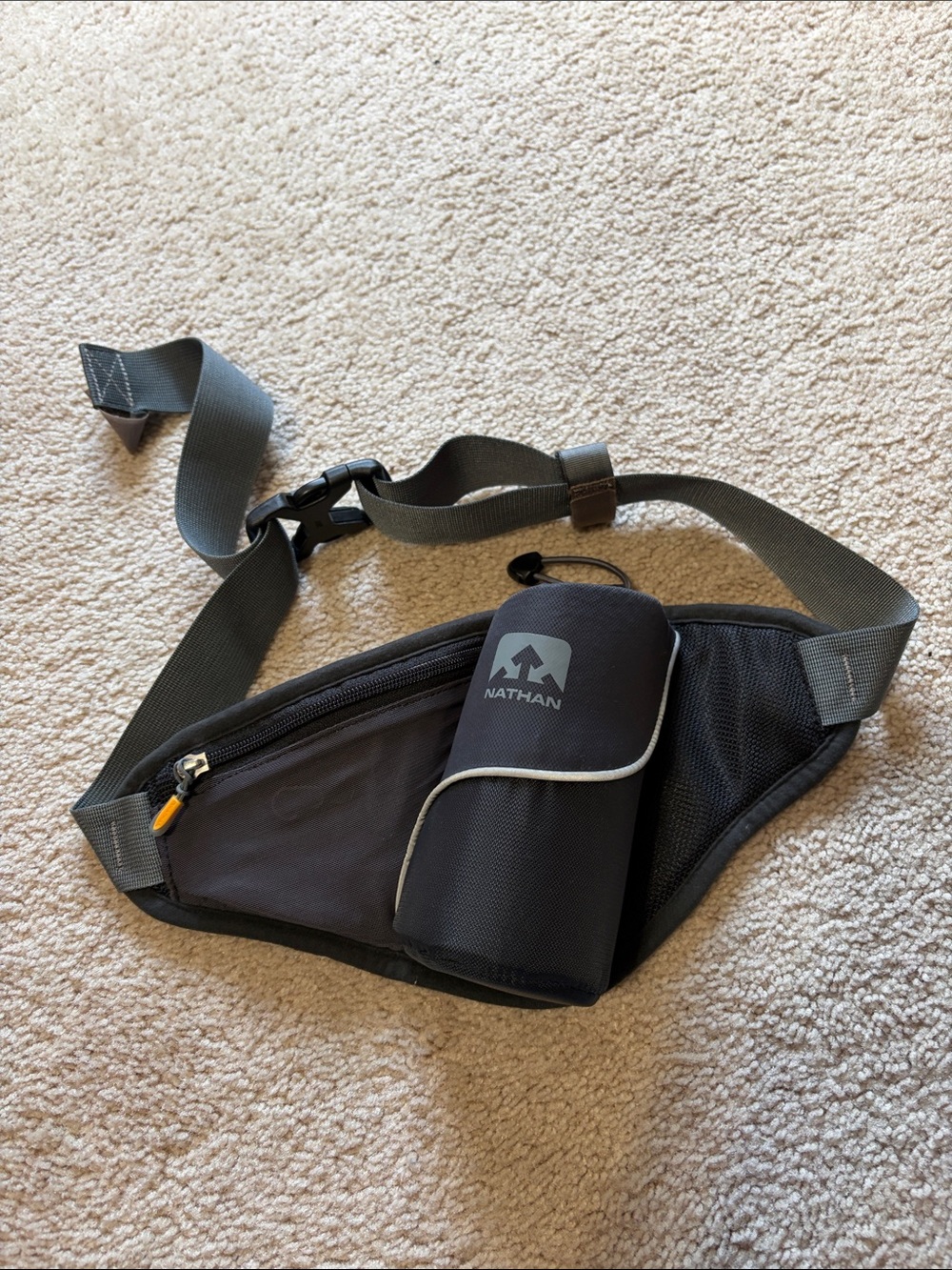 Nathan Hydration Black and Gray Waist Pack with Bottle Pouch. Unisex.